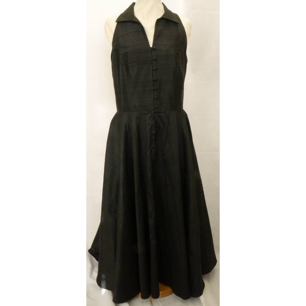 Susan Gillis-Browne Black Pure Silk Sleeveless Shirt Dress - Size: 14 ...