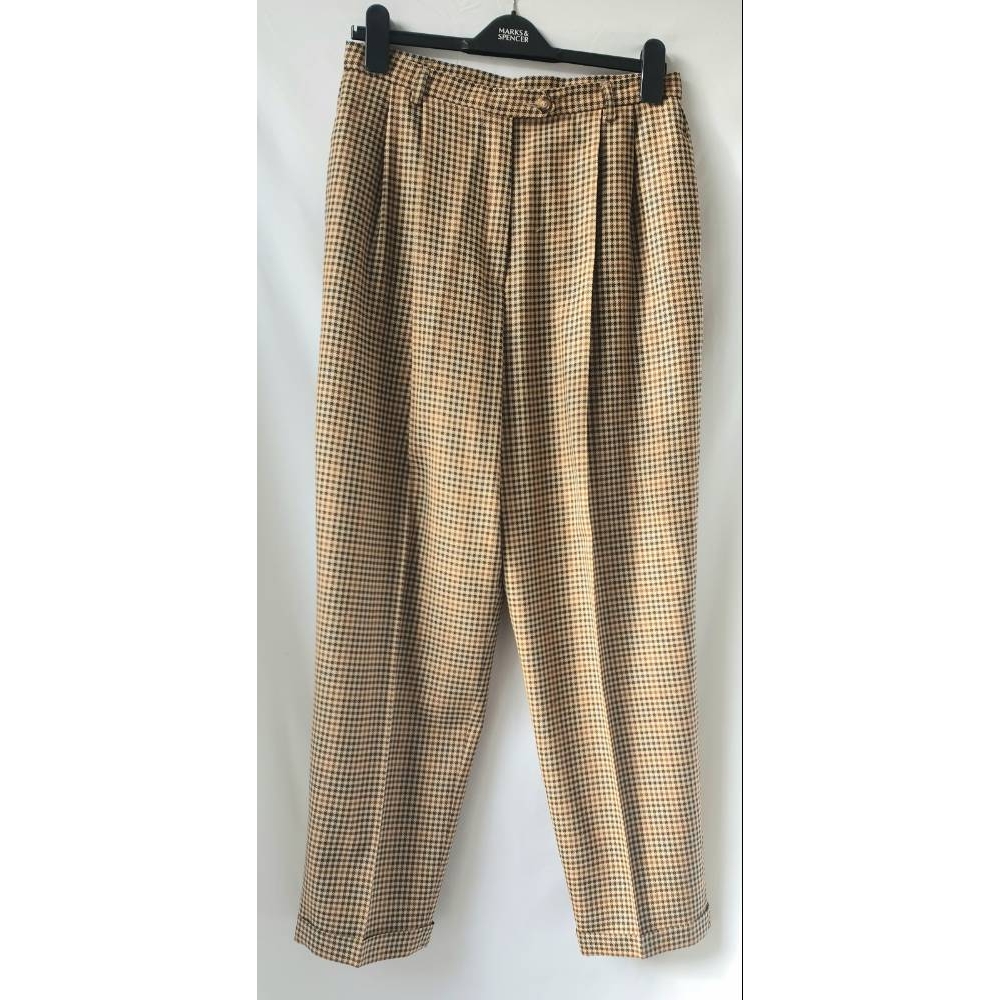 Vintage M&S - High waisted check trousers - Beige - Size: 22