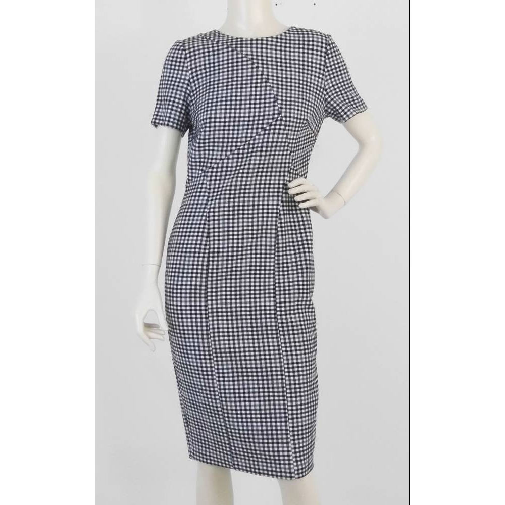 M&S Marks & Spencer Short Sleeve Check Dress Black and White Size: 10 ...