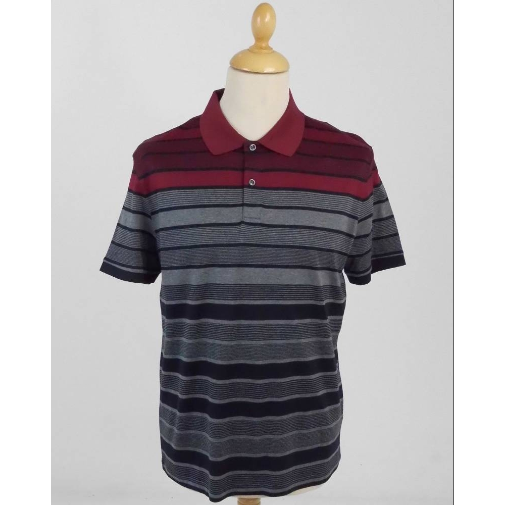 M&S Blue Harbour Striped Polo Shirt Red & Grey Size: L | Oxfam GB ...