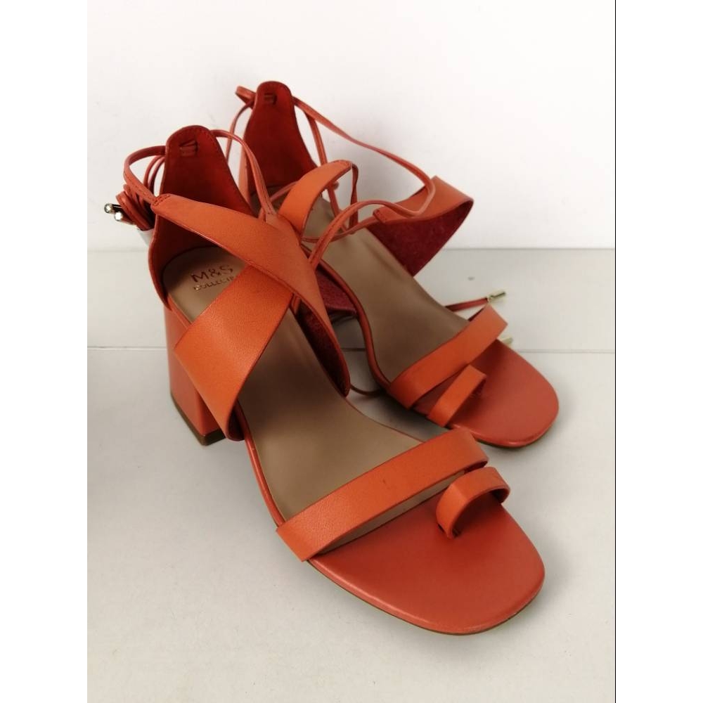 orange block lace up heels
