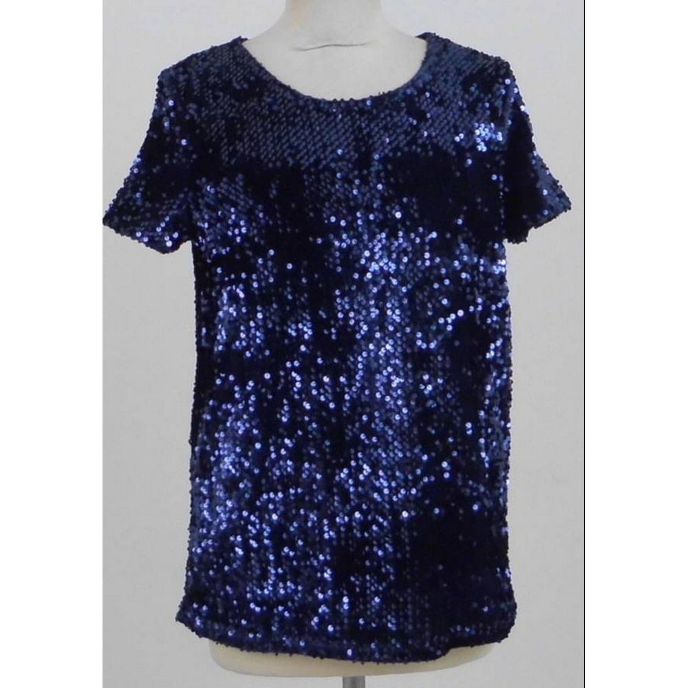 Next sequinned short sleeve top navy blue Size: 8 For Sale in London ...