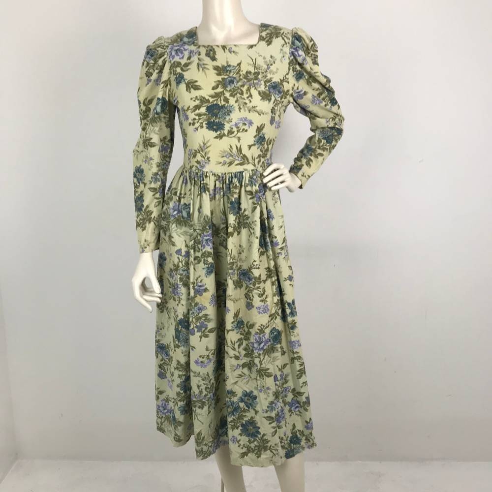 Laura Ashley Floral Corduroy Dress Pale Green Size: S | Oxfam GB ...