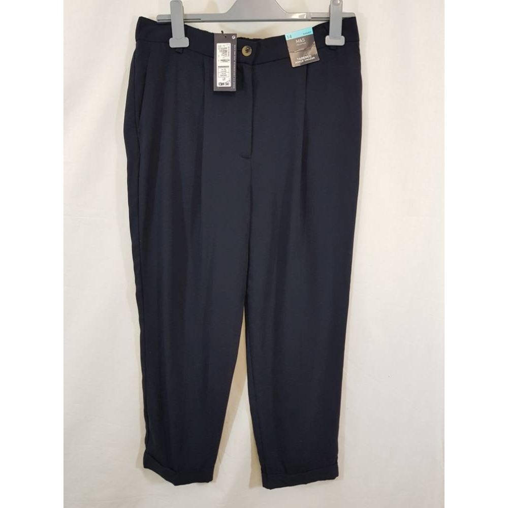 Marks and Spencer Tapered Ankle Grazer Trousers Navy blue Size: 22 ...