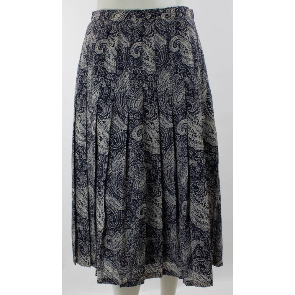 Edinburgh Woollen Mill Vintage Wool Pleat Skirt Navy Paisley Size: 12 ...