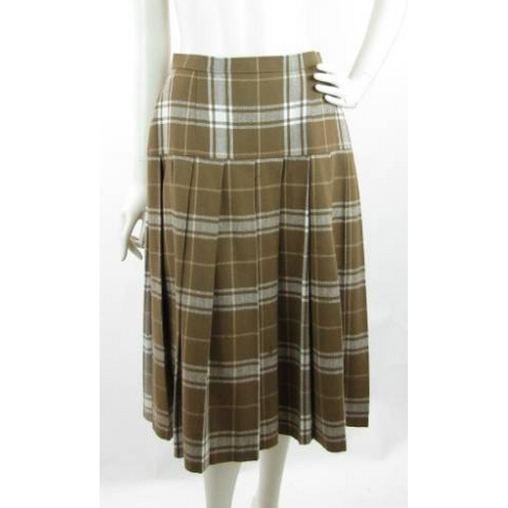 VINTAGE Unbranded Pleated Knee Length Skirt Brown Check Size: 12 ...