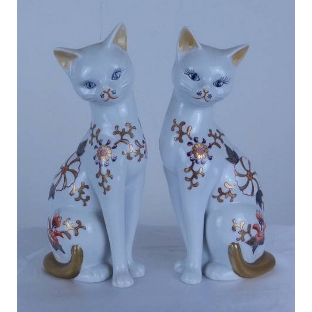 Pair Of Decorated Ceramic Cats 