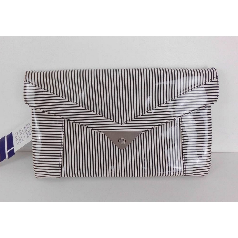 black and white striped clutch bag