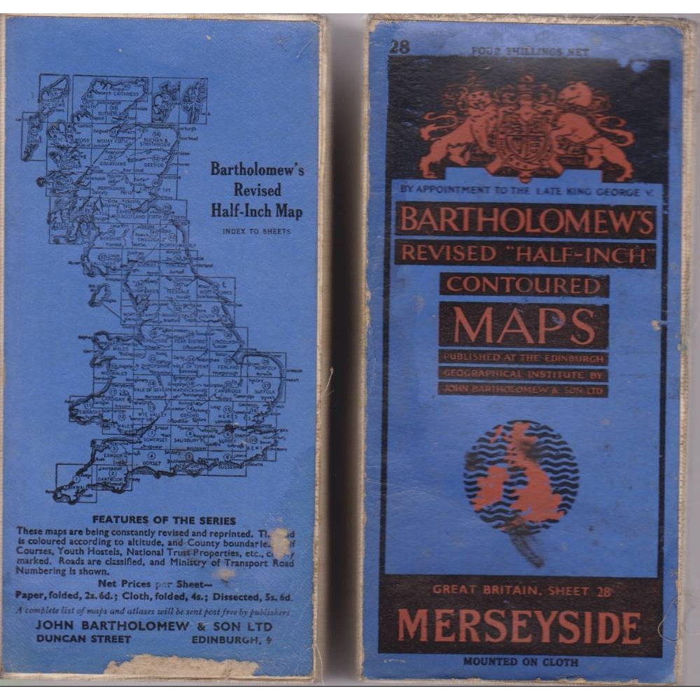 Vintage Bartholomew's Revised "Half-Inch" Contoured Map Sheet 28 ...