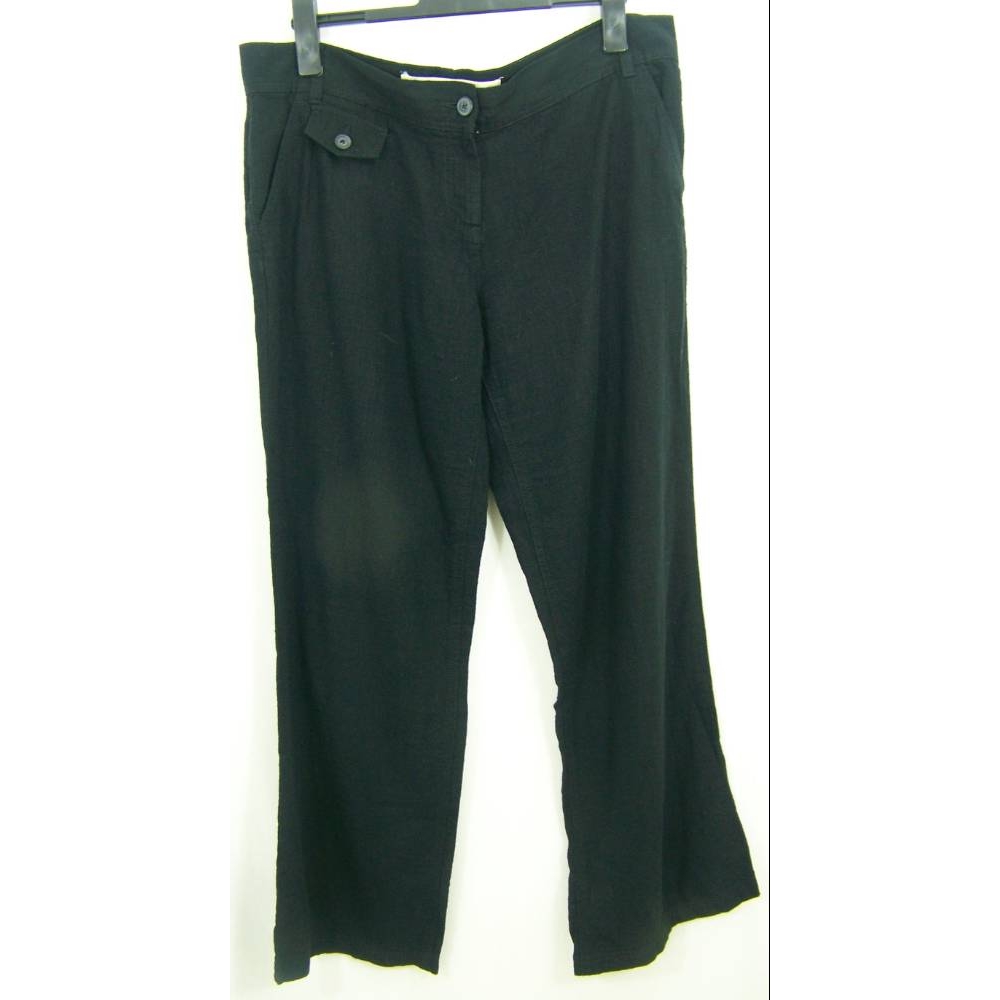 Next Linen Mix Trousers Size 16L Black Wide Leg Size: L For Sale in ...