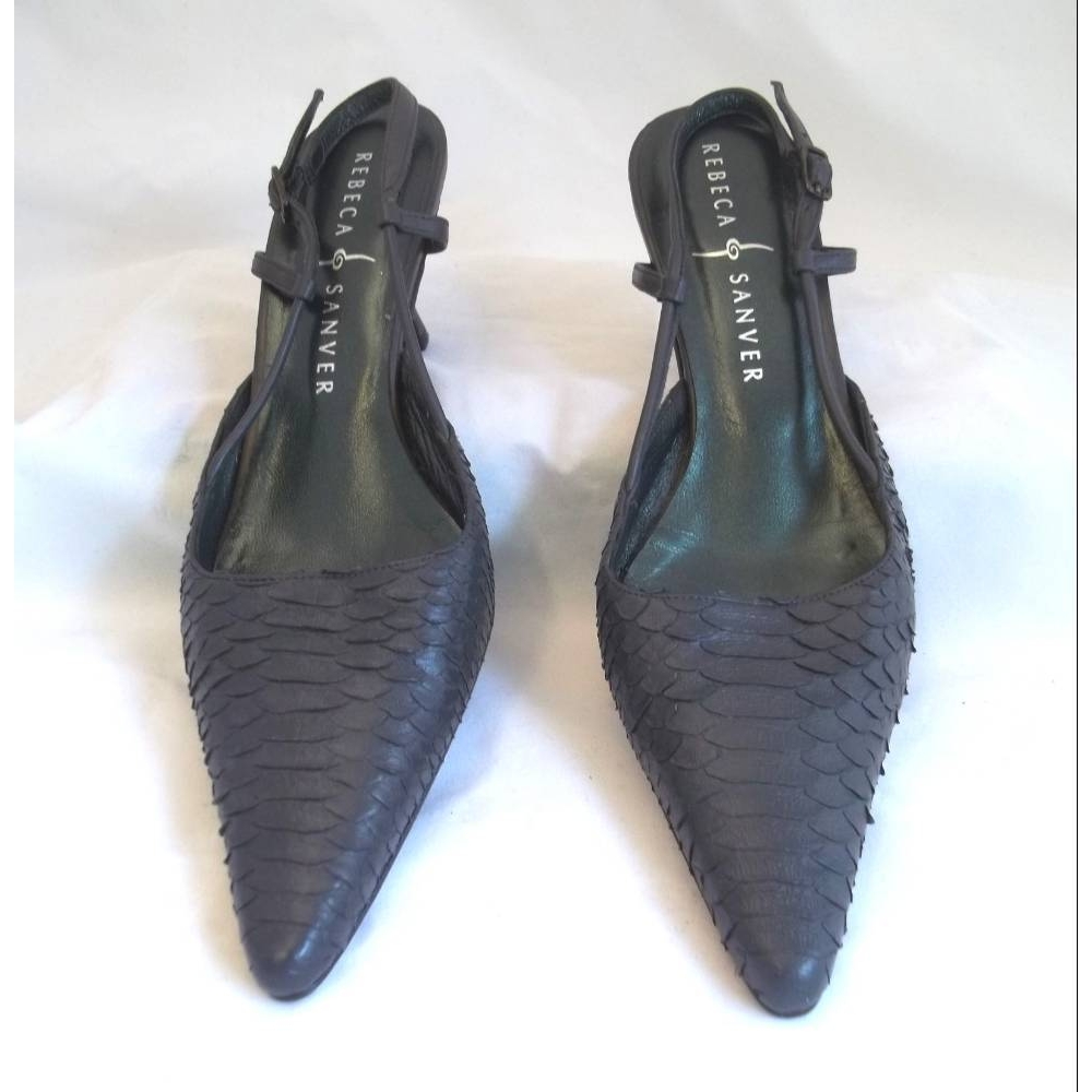 Rebecca Sanver Kitten heel sling backs Dark Grey Black Size: 4 For Sale ...