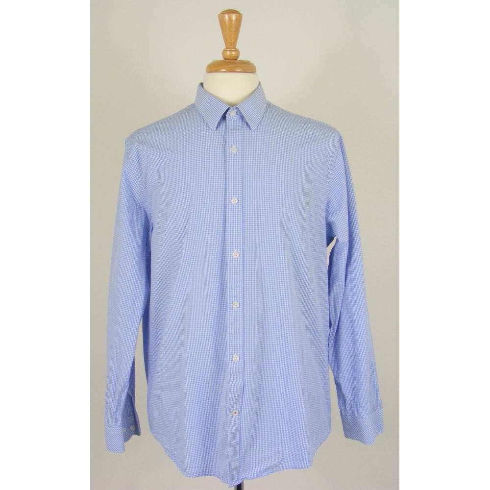Pierre Cardin Classic Cotton Check Shirt Light Blue Size: L For Sale in ...