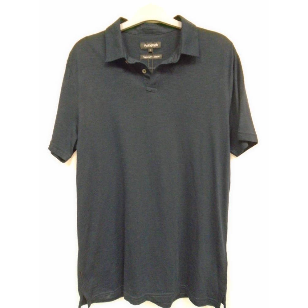 M&S Autograph Short Sleeved Polo Shirt, Navy Blue Size: S For Sale in ...