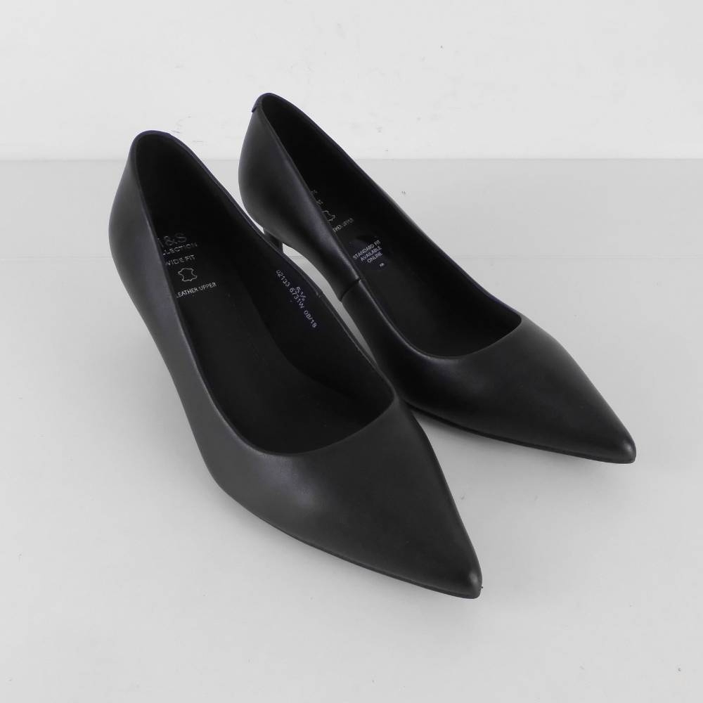 M&S Collection Wide Fit Leather Court Shoes Black Size: 5.5 For Sale in ...