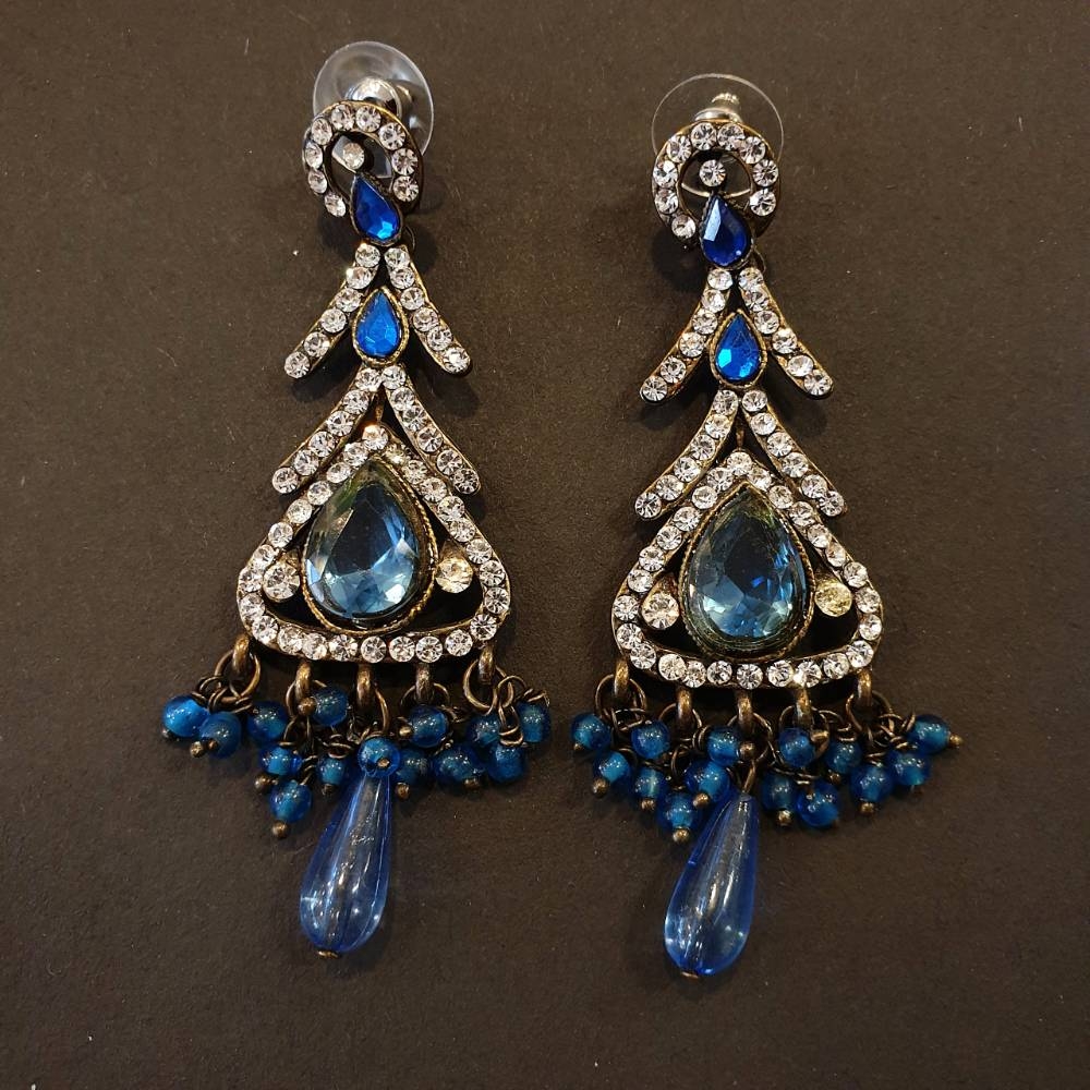 Rhinestone Dangle Earrings - Dark Blue Colour For Sale in London ...