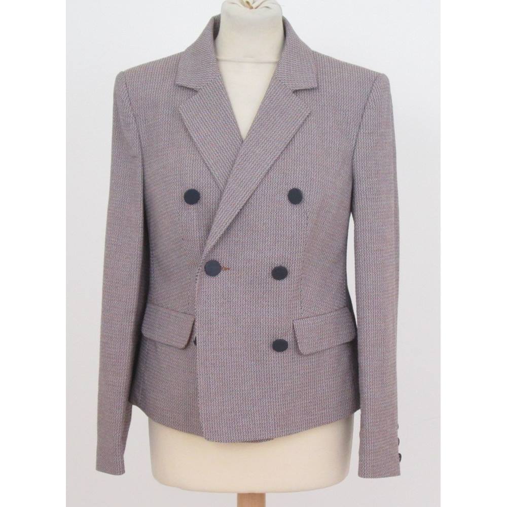 M&S Collection Patterned Suit Jacket Tan & Navy Mix Size: 8 For Sale in ...
