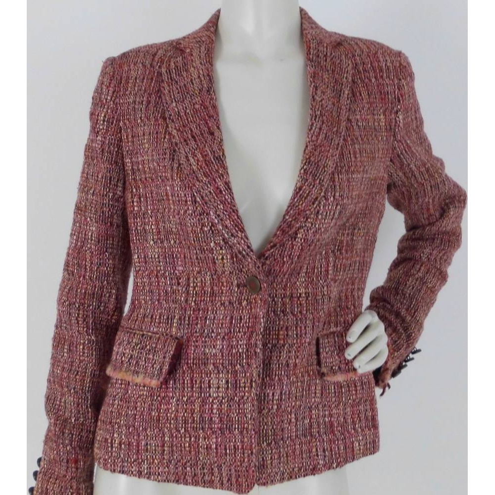 Jigsaw Tweed Tailored Jacket Pink Size: 14 For Sale in London | Preloved
