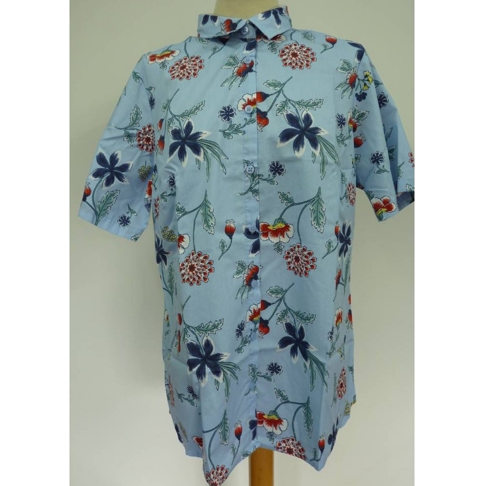 Cotton Traders Floral Short Sleeved Shirt Pale Blue/Multi Size: 16 ...