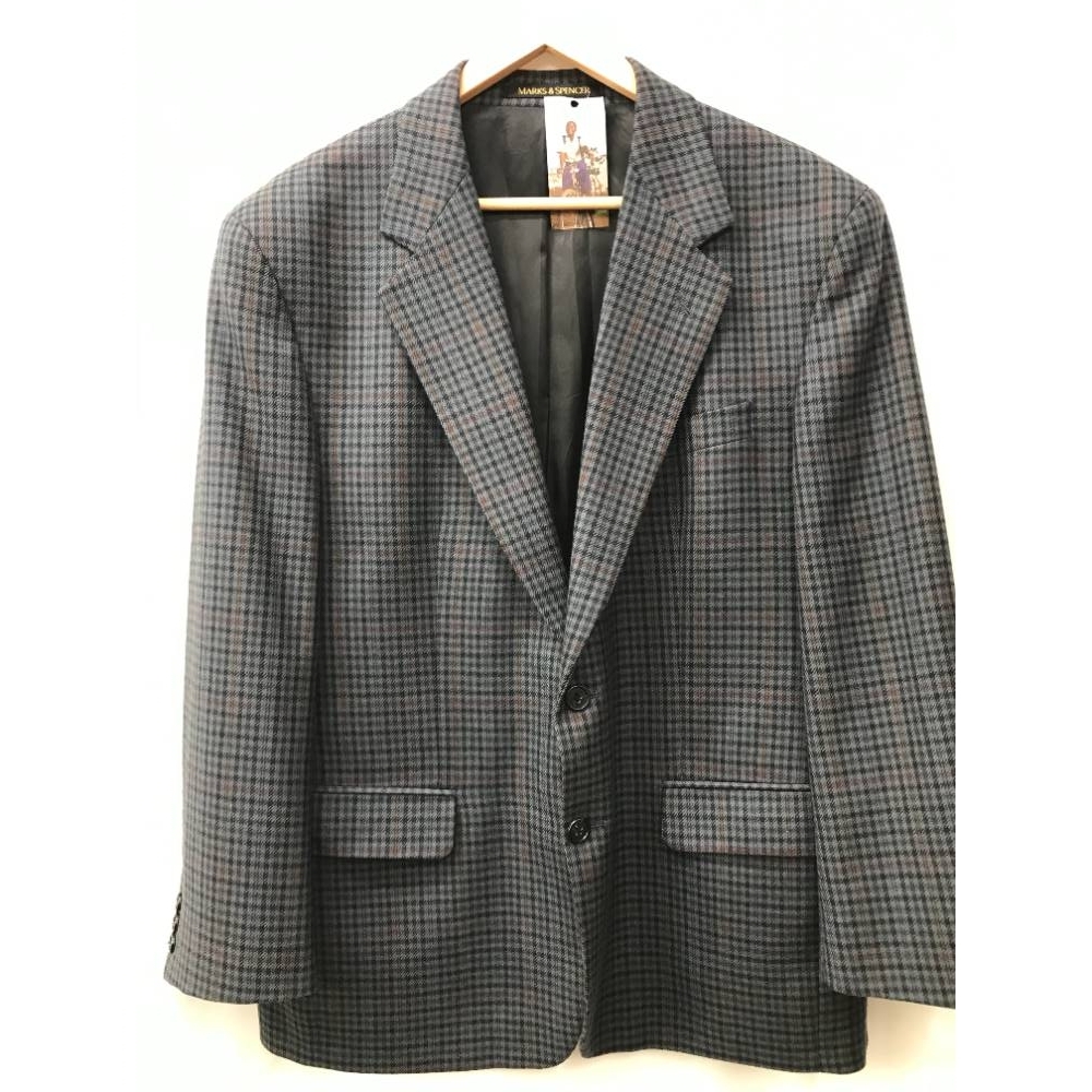 M&S Marks & Spencer Vintage Checked Jacket, Short Grey/Blue Size: L ...