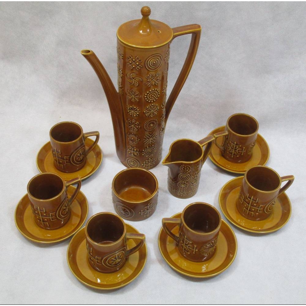 Vintage Portmeirion pottery Totem coffee set, six cups and saucers ...