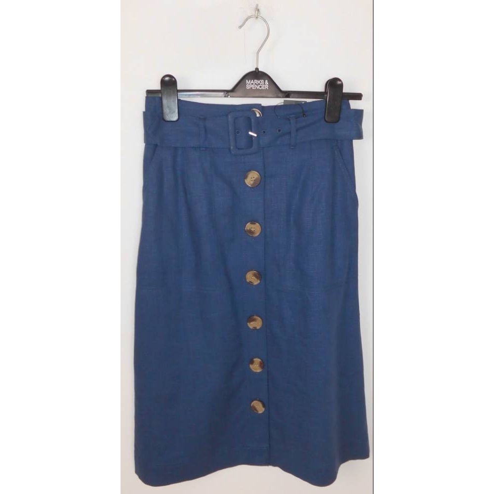 NWOT Marks & Spencer Button Linen Mix Skirt Blue Size: 14 | Oxfam GB ...