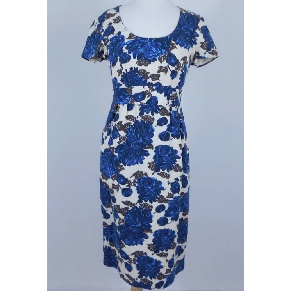 Boden Midi Dress White and Blue Size: 10 For Sale in London | Preloved