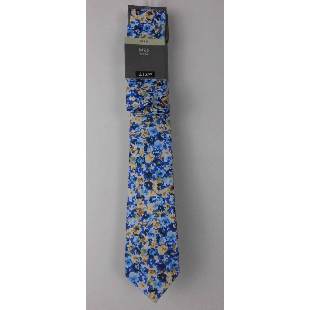 NWOT Marks & Spencer Slim Tie and Handkerchief Blue Size: One size For ...