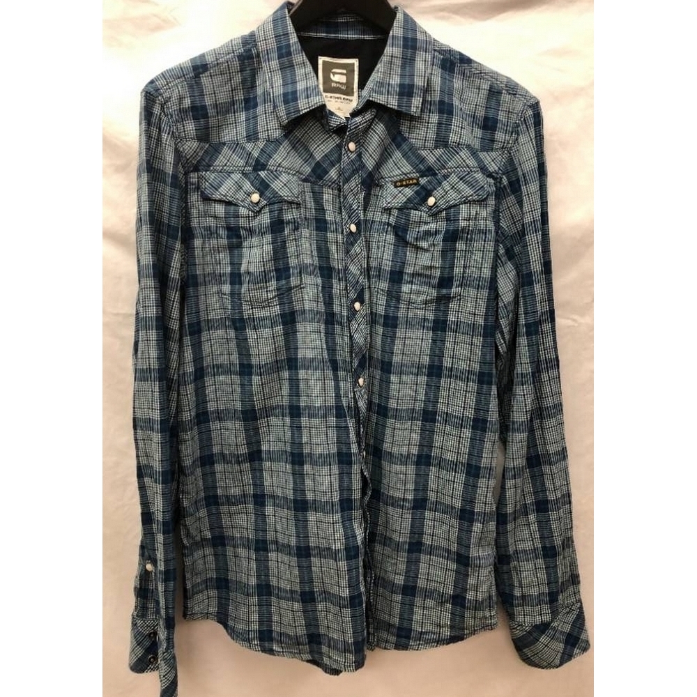 G-Star Raw Casual Cotton Long Sleeved Shirt Blue Check Size: L For Sale ...