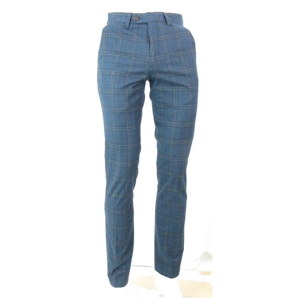Used, Ted Baker 28R &#x27;LATRO&#x27; Trousers Blue Check Size: 28&quot; for sale  Darlington