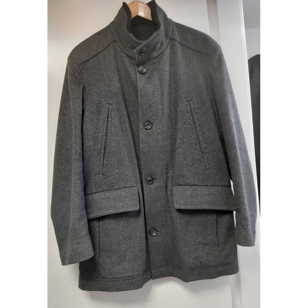 Hugo Boss Cashmere Wool Stripe Coat Grey Black Size: L For Sale in ...