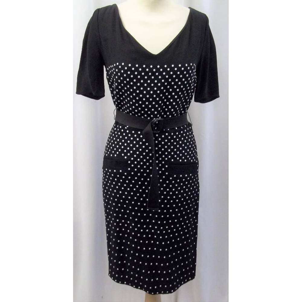 Finery Short Spotted Dress with Belt Black and White Size: 6 For Sale ...