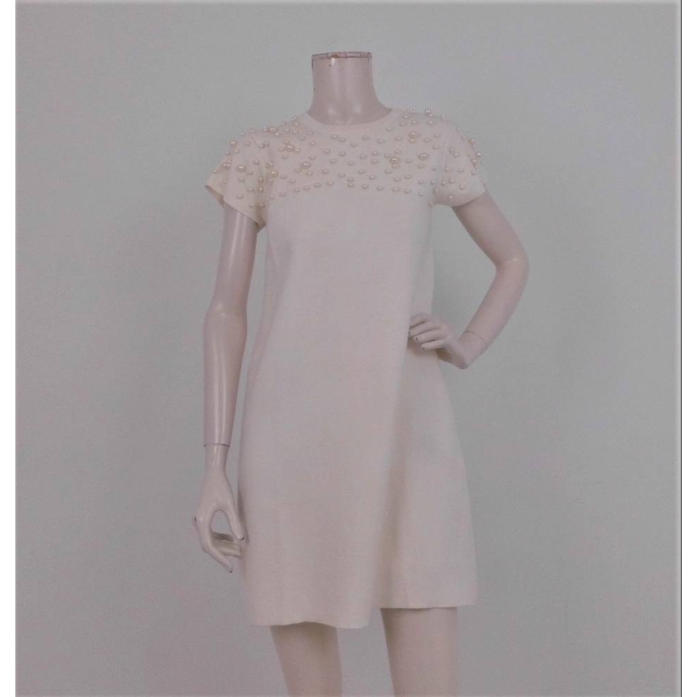 Zara Knit Pearl Embellished Dress Cream Size: 14 For Sale in London ...