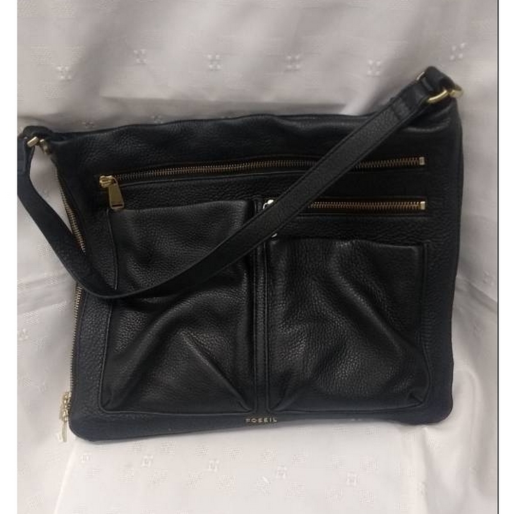 fossil black leather handbag