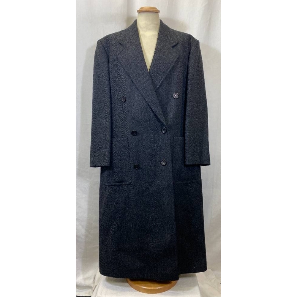 Aquascutum London Double Breasted Tweed Overcoat Charcoal Black Size: L ...
