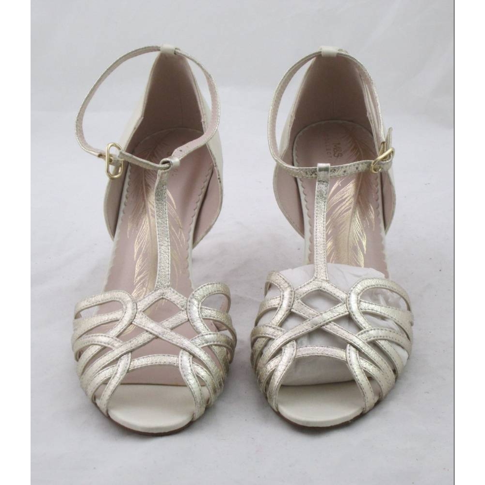 M S Collection Evening Sandals Cream Gold Size 6 For Sale in